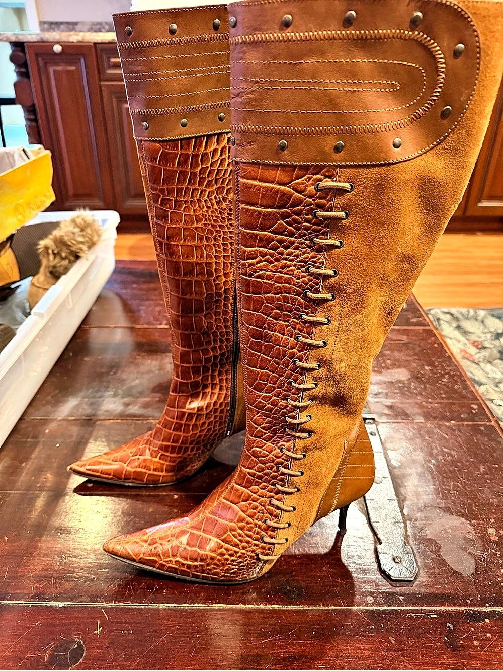 High Fashion 
Vintage Sergio Rossi Crocodile-Embossed Knee High Boots 9